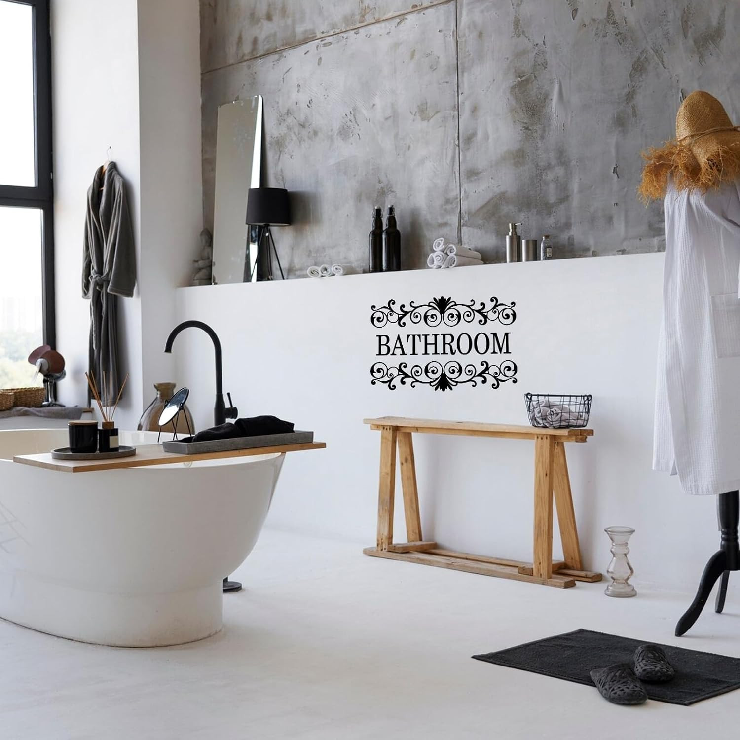 2 Packs Black Vine Bathroom Wall Decals Sticker, Bathroom Stickers for Wall Bath