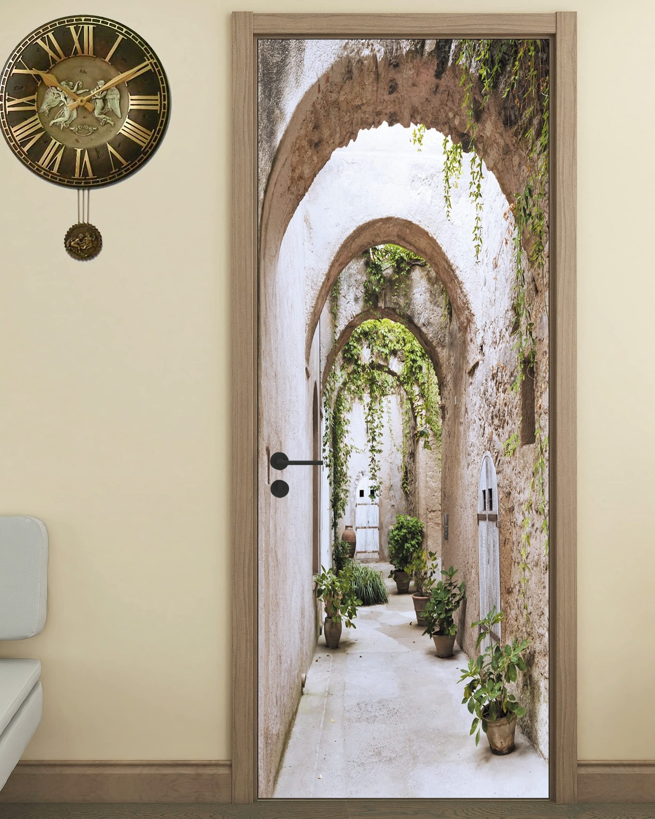 3D Door Mural – Arch-Shaped Corridor Peel & Stick Door Wallpaper, Removable -…