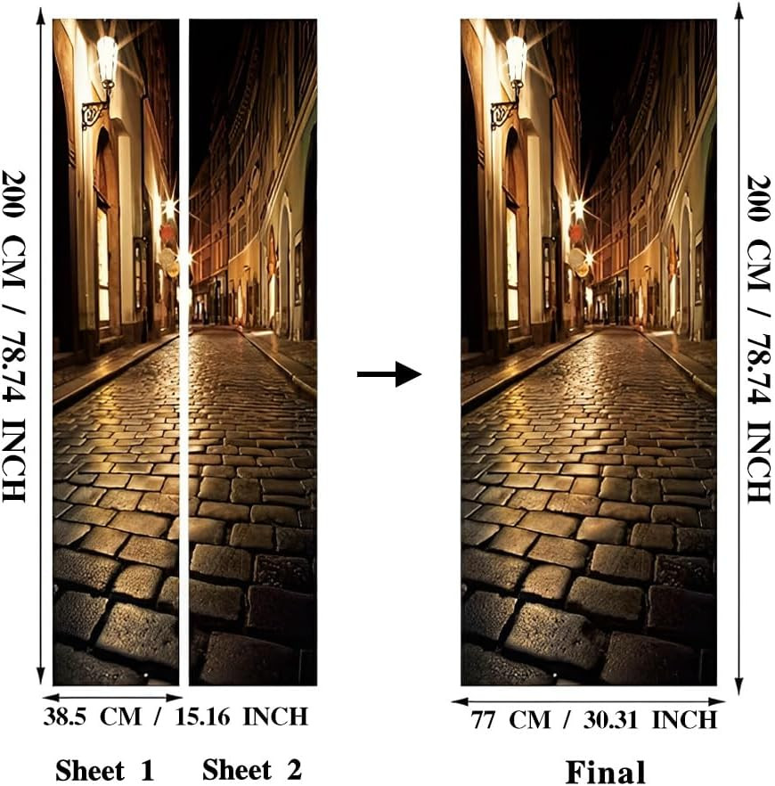 Door Wallpaper Murals 3D Alley at Night Door Wallpaper Sticker Self Adhesive Vin