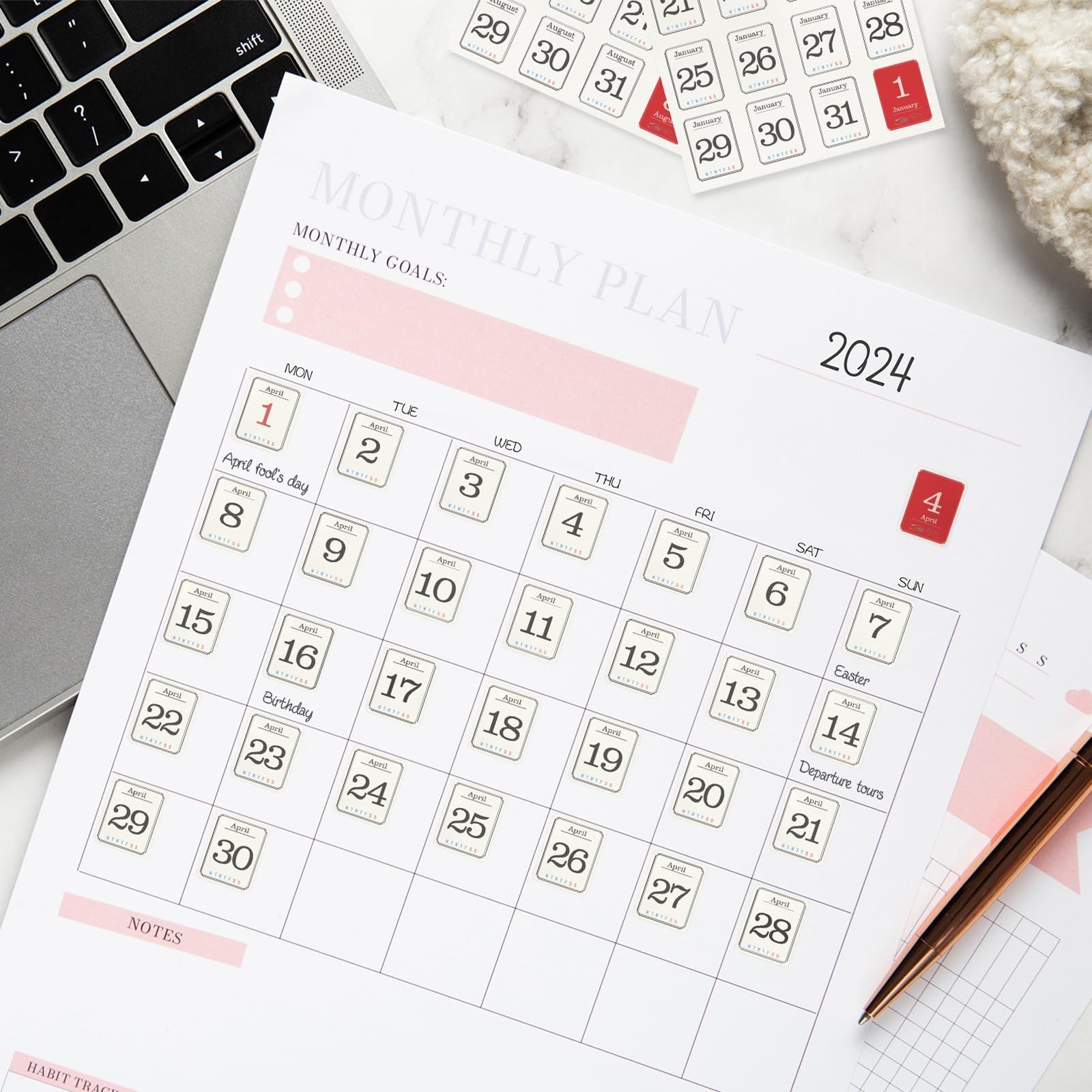12 Monthly Planner Date Sticker Sheets, 365 Daily Planner Number Stickers, De…