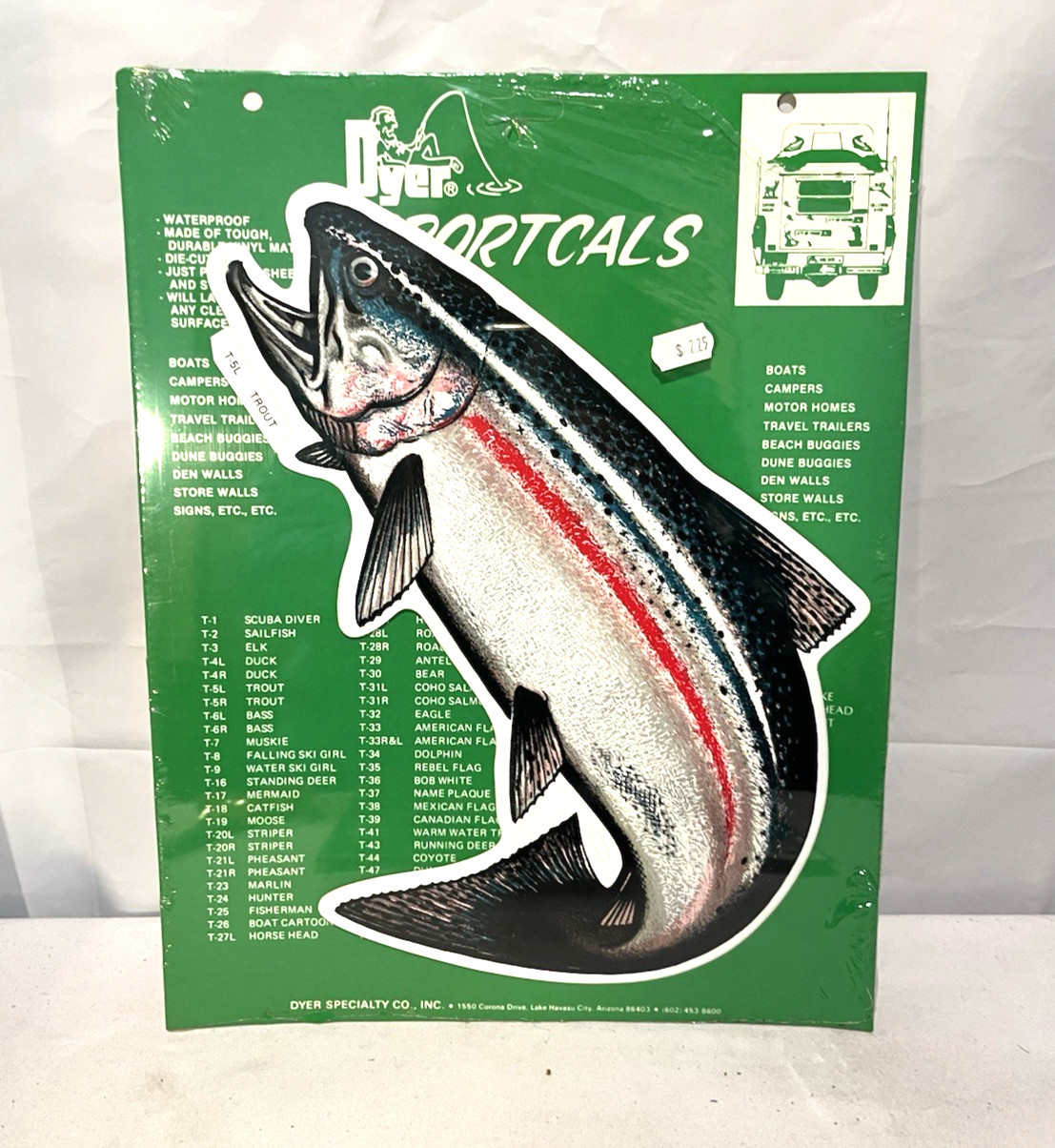Vintage 12" Dyer Sportcals Fishing Vinyl T-5L TROUT Boat Truck Sticker