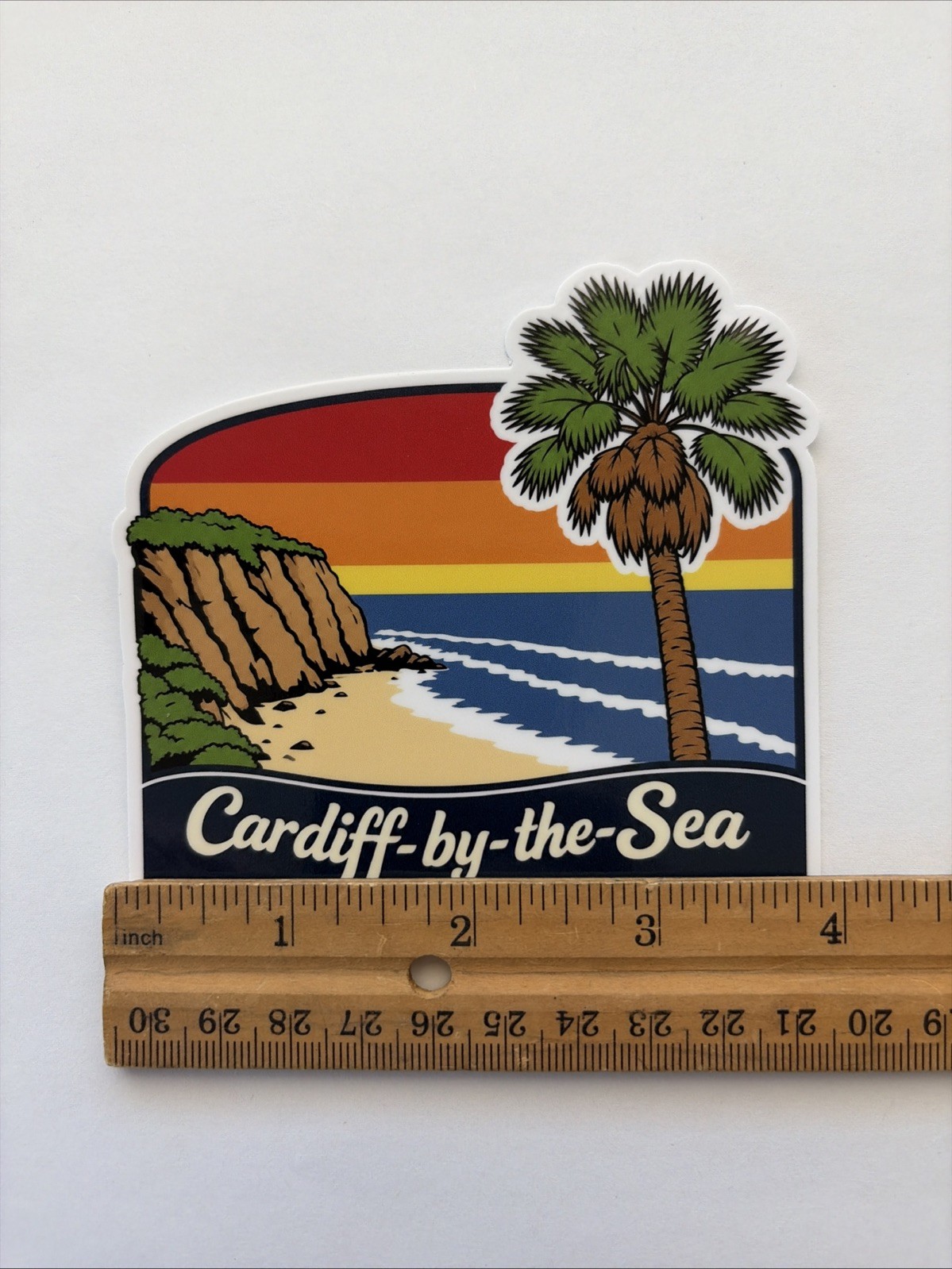 Cardiff-by-the-Sea Sticker With Retro Sunset Beach Cliff Pacific Ocean San Diego