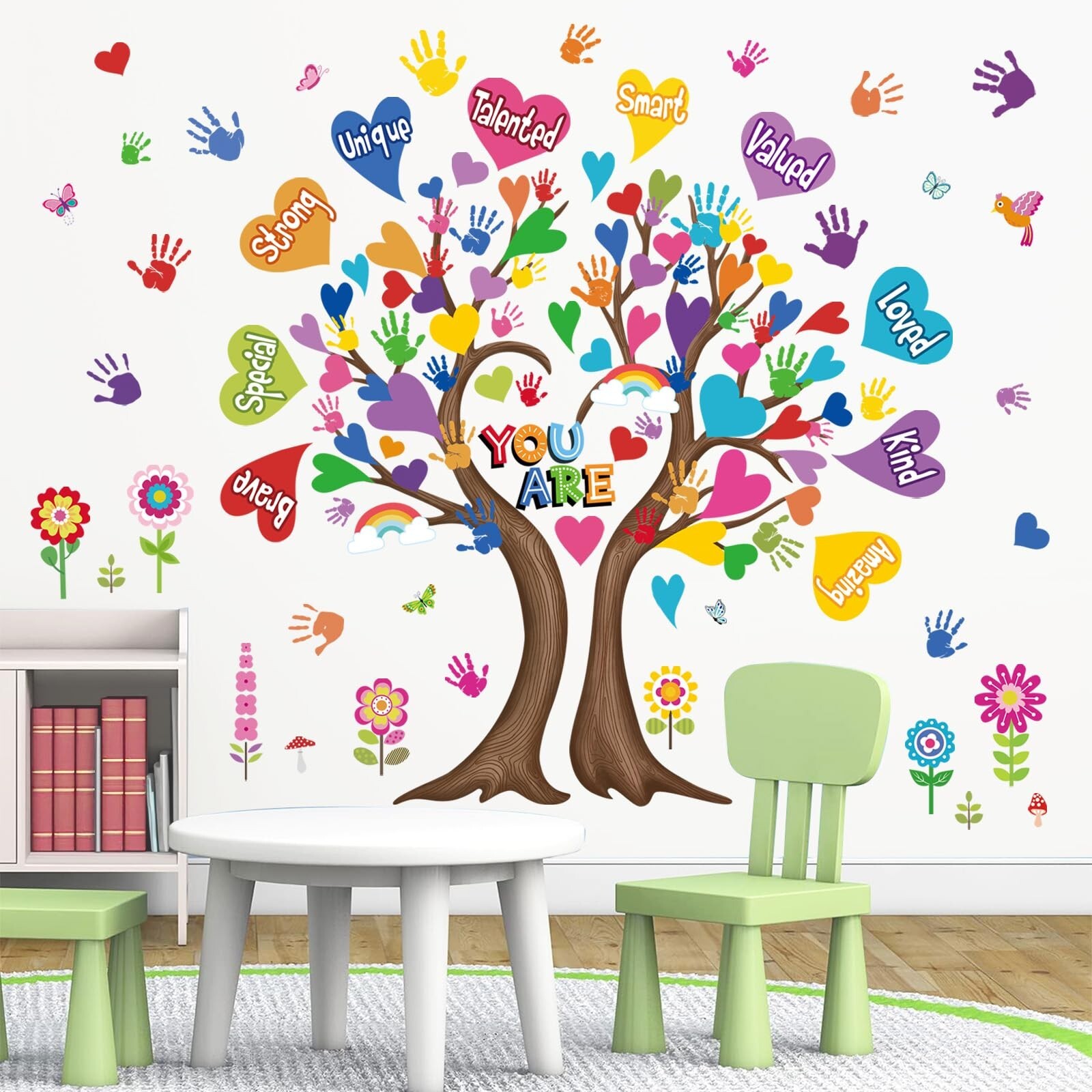wondever Large Hearts Tree Handprint Wall Stickers Classroom Tree Inspiration…
