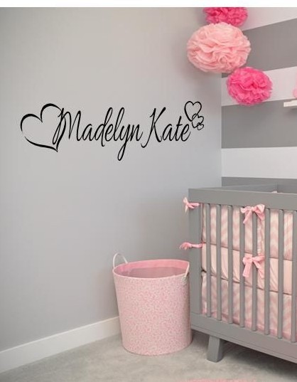 PERSONALIZED HEARTS ANY NAME Vinyl Wall Art Decal Kids Children Nursery Room 36"