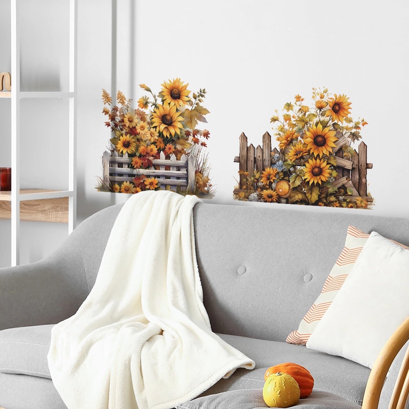 Sunflower Fence Flower Painted Wall Stickers, sacinora Yellow Floral Art DIY …