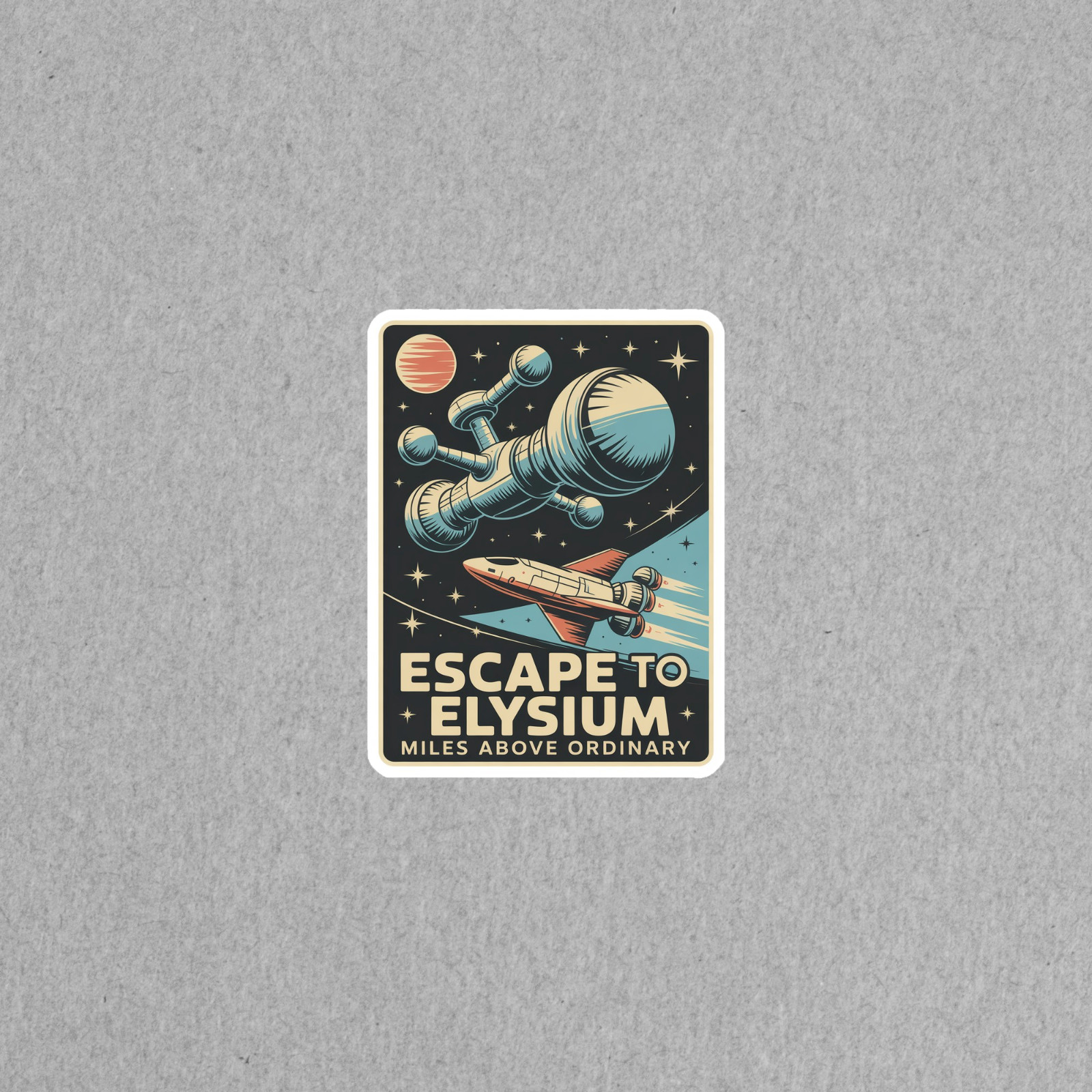 Vintage Space Travel Sticker – Retro Sci-Fi Rocket Exploration Decal #7059