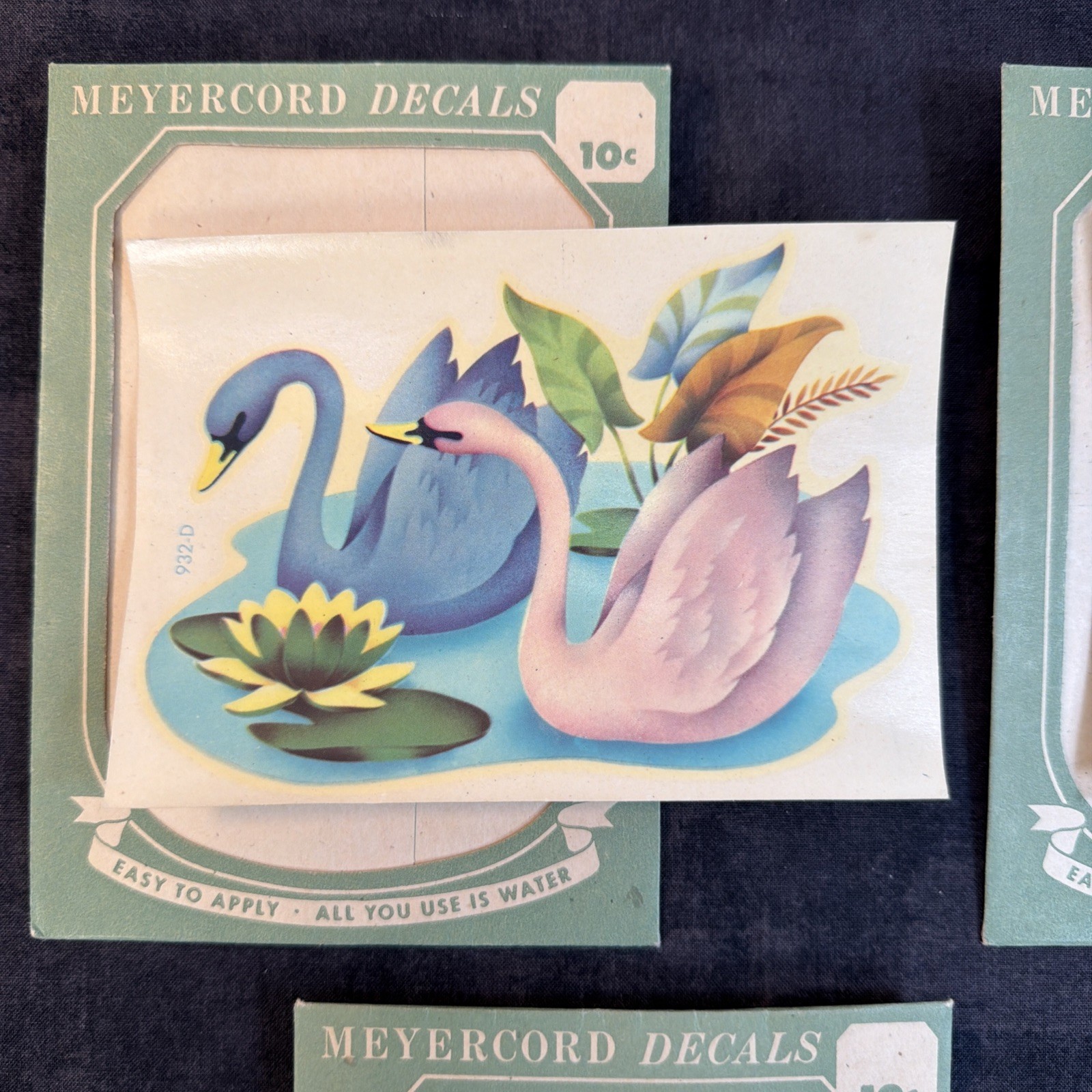 3 Meyercord Light Blue & Pink Swan Decals, Water Scene,Unused,Retro, Kitsch,MCM