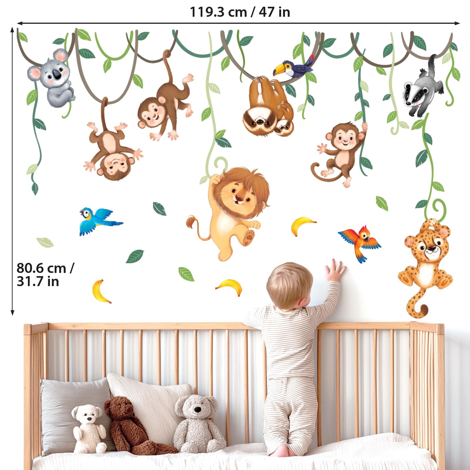 SG2-2419 Jungle Animals and Vines Wall Stickers Decals for Baby Boys Girl Liv…