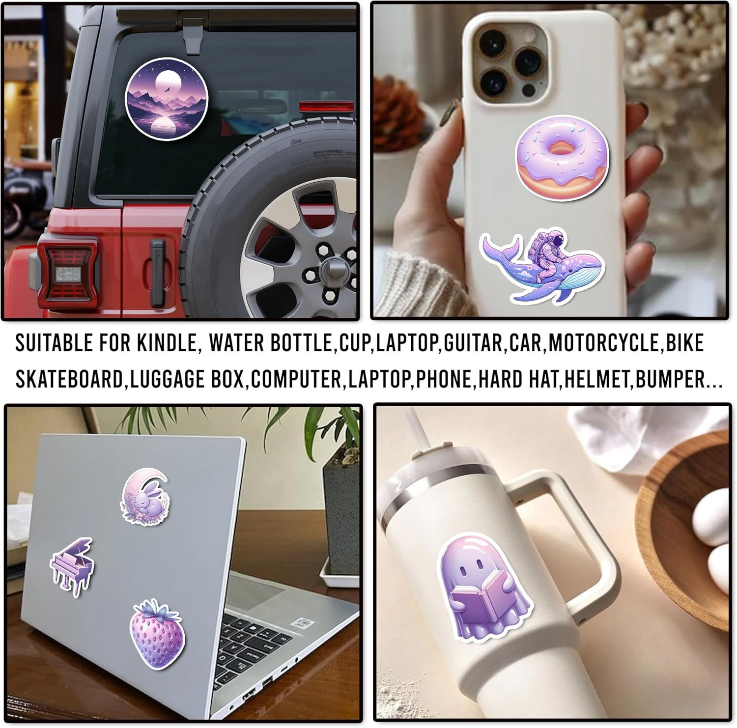Kawaii Purple Sticker Pack 50 Cute Waterproof Vinyl Decals for Laptop Phone