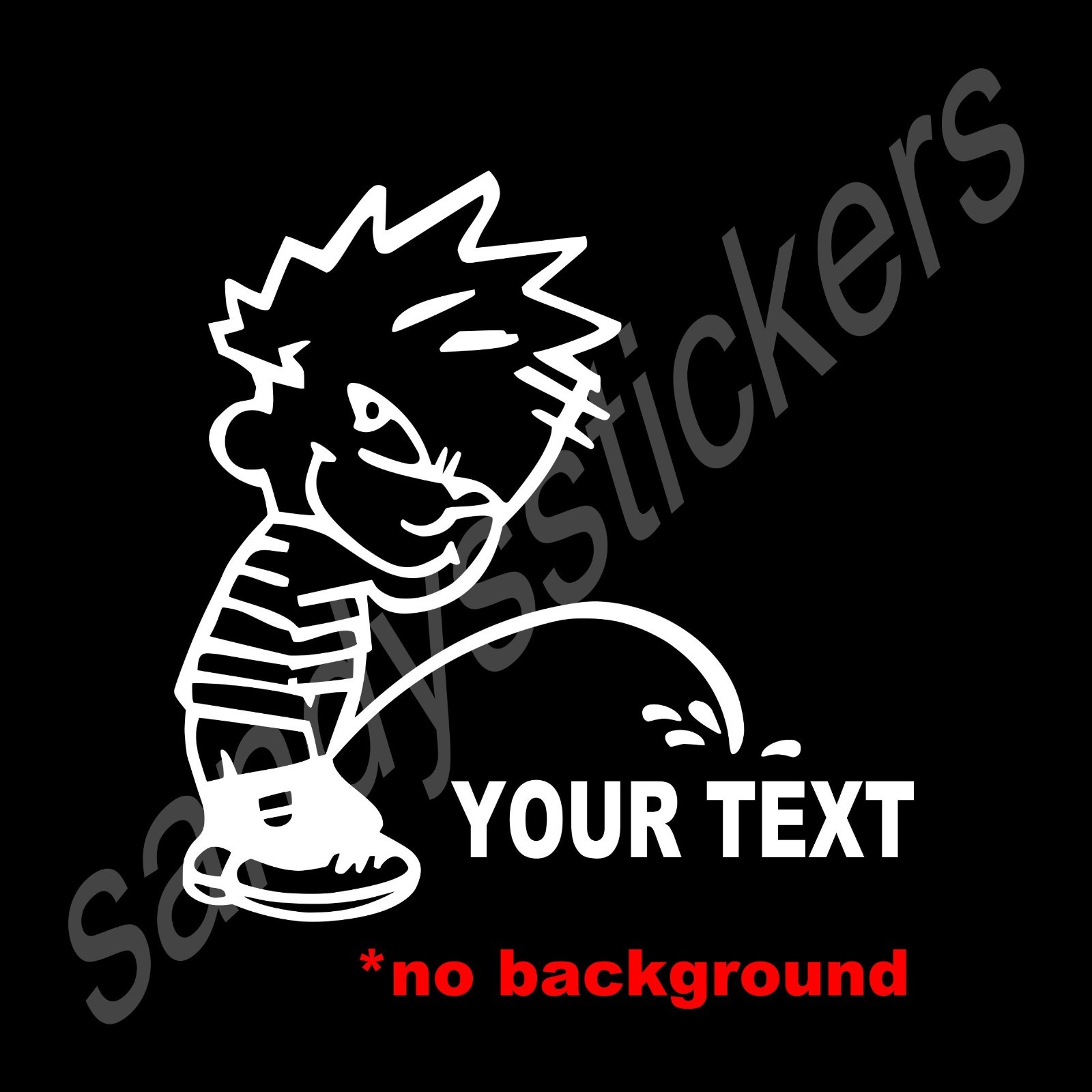 Calvin Peeing Custom Vinyl Decal Sticker – 5.5" Tall – Your Own Text Logo