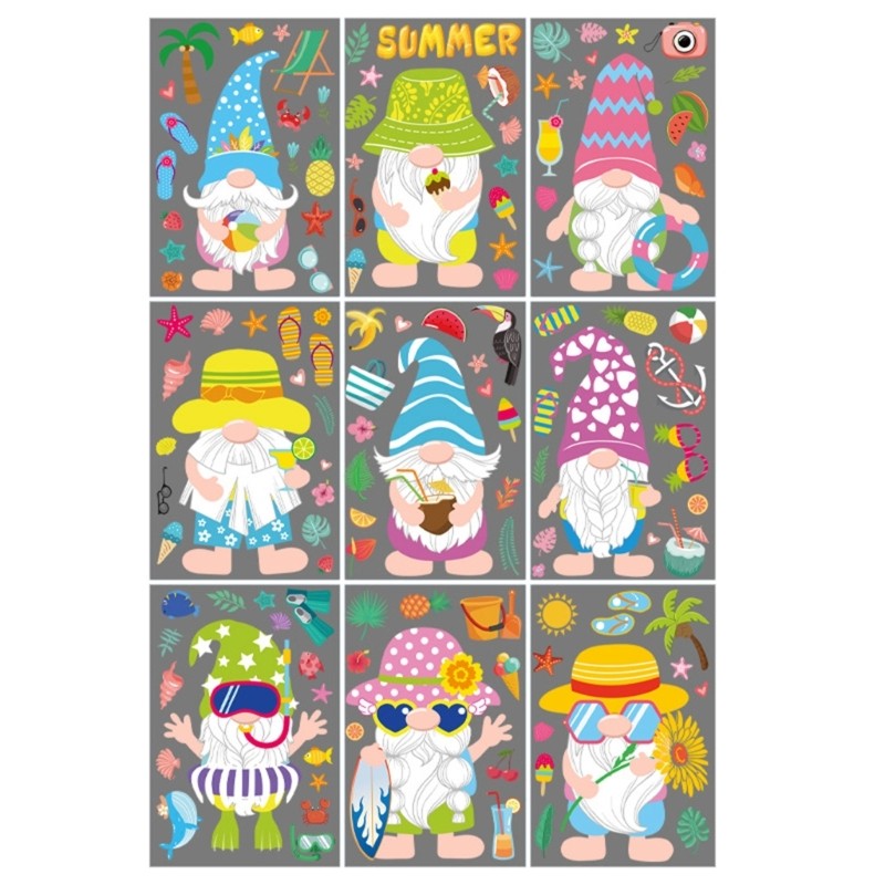 9 Sheets Summer Window Clings Wall Stickers Beach Watermelon Lemon Window Decals