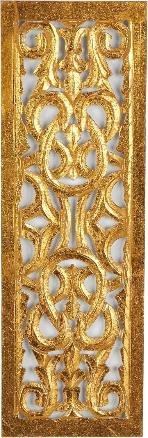 Hand-Carved Floral Wall Sculpture in Gold, 36" x 12" for Elegant Decor