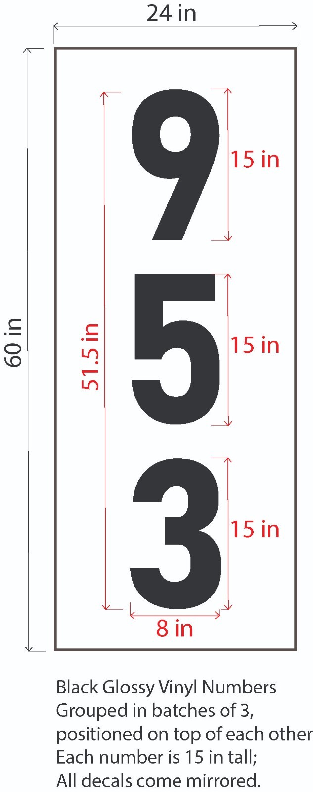 Railway bold – 6 groups of 15 in tall vinyl decal numbers – Made in USA