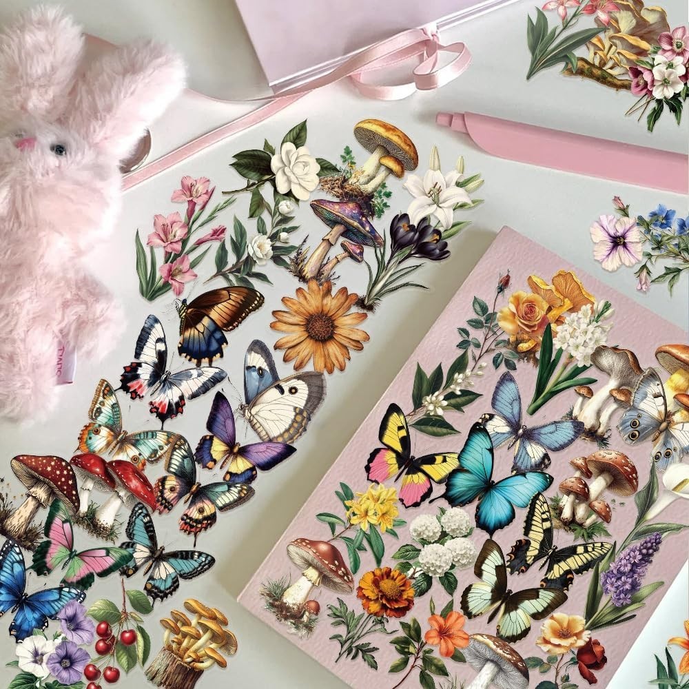 50 Pcs Colorful Butterfly Stickers, Aesthetic Retro Decals Transparent PET Wa…