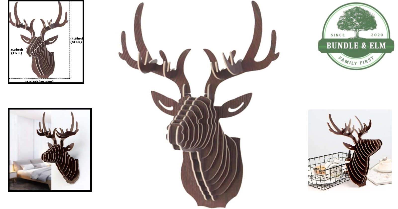 Portrait Hanging Deer Head Wall Art – Rustic Wooden Puzzle for Home Decor