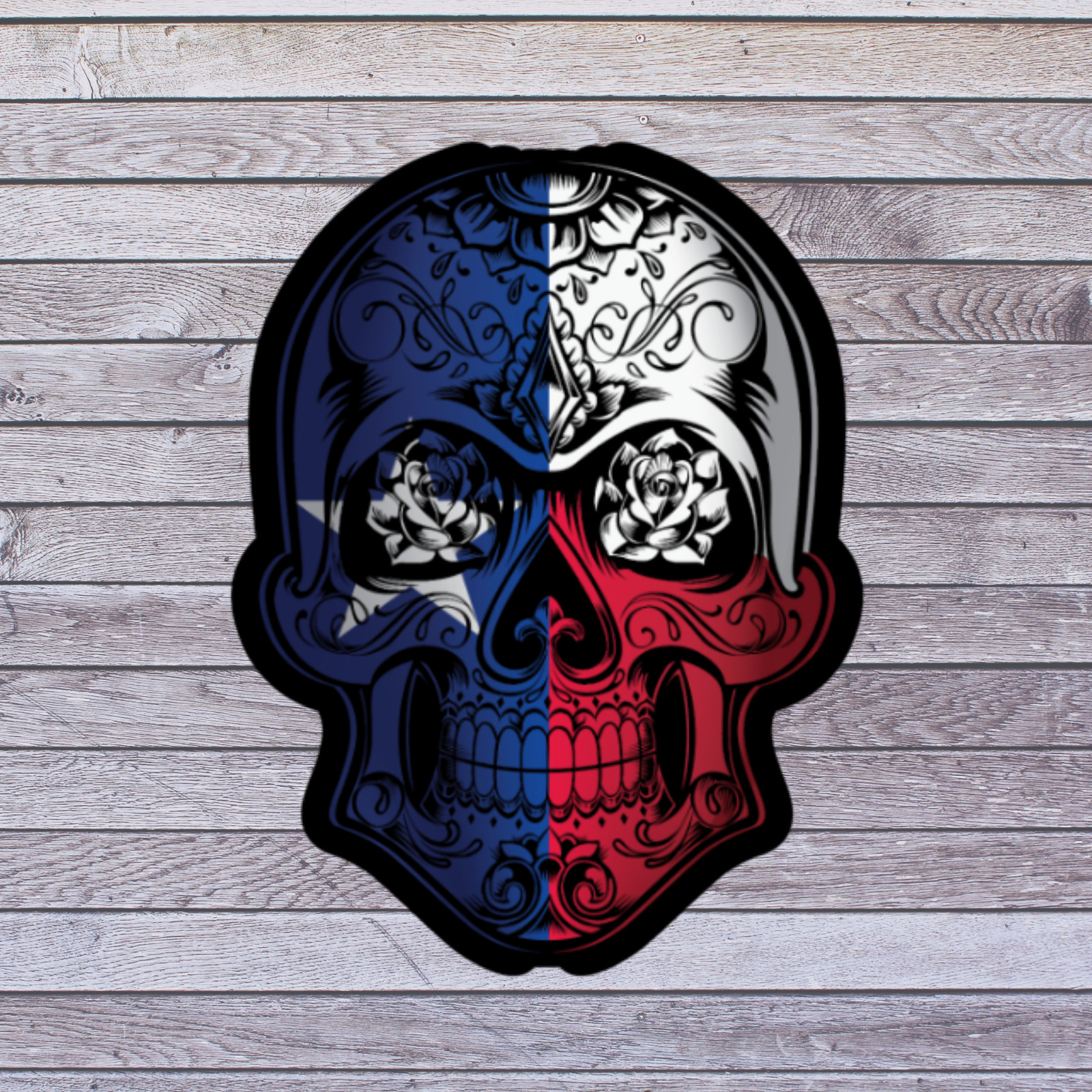 Skull sticker vinyl decal ornate skull red white blue floral design