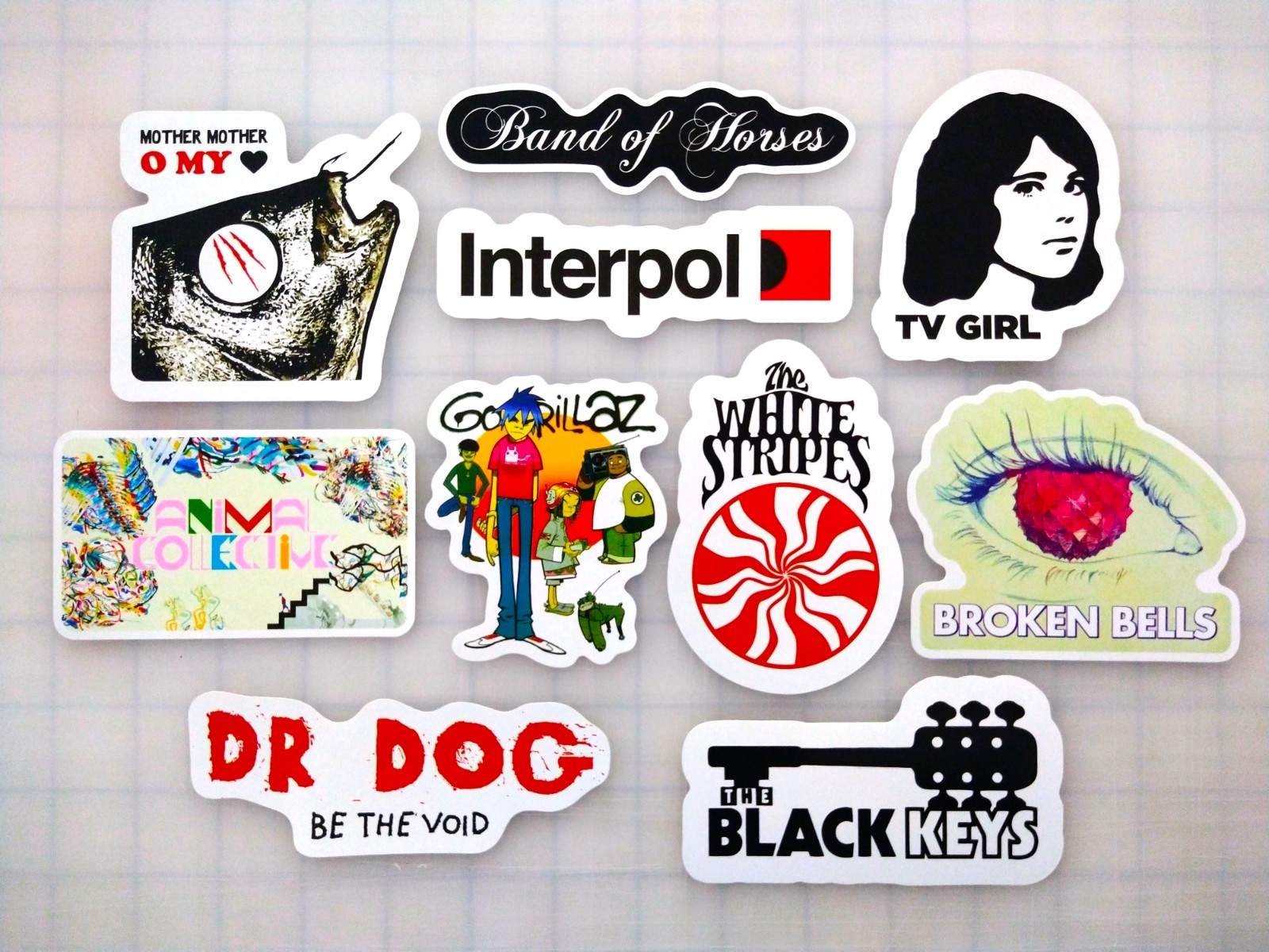 Indie Rock Vinyl Sticker Lot (10 Pack) SET 2 gorillaz interpol white stripes