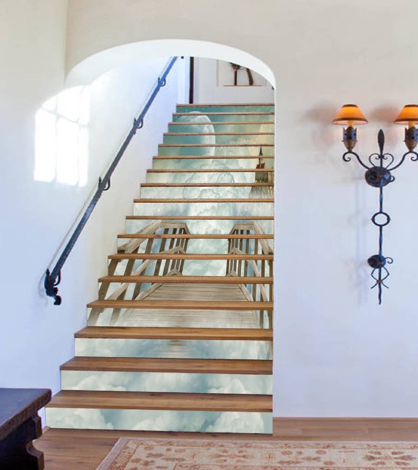 3D Cloud Castle AZ1081 Stair Risers Decoration Mural Vinyl Wallpaper Kay