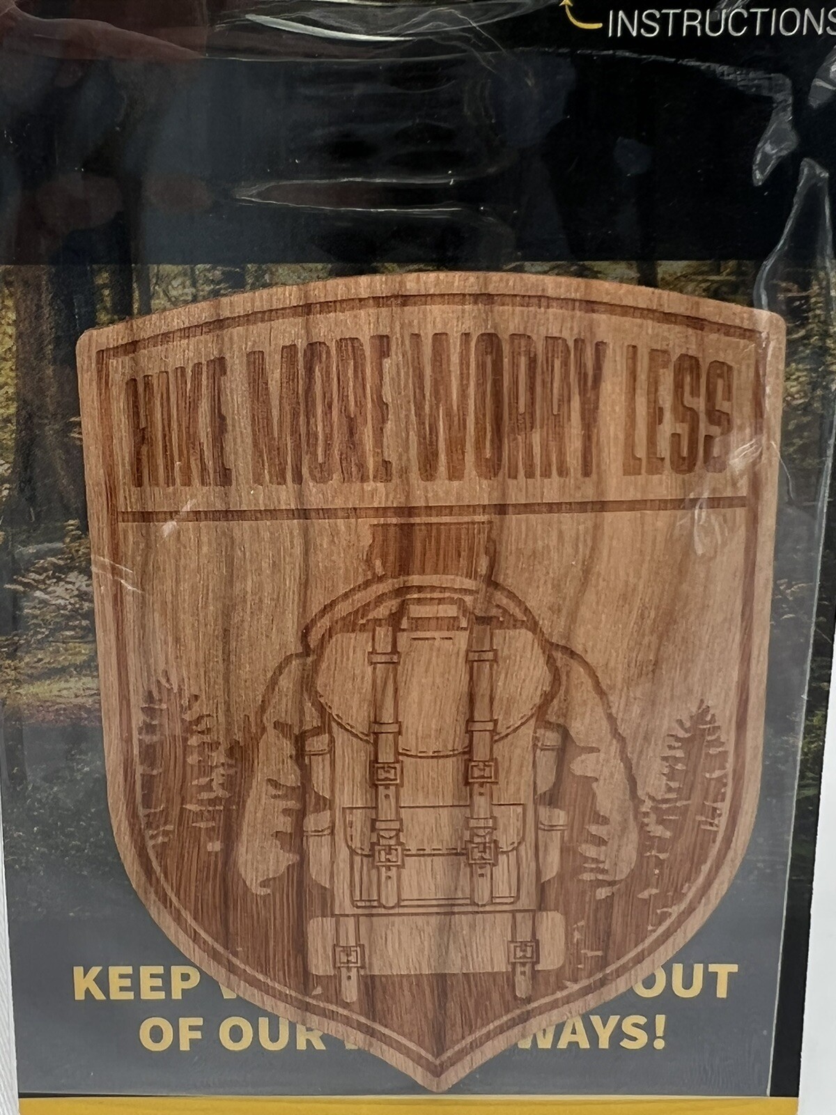 Dust City Real Wood Sticker Hike More Worry Less Phone Water Bottle Flexible NIP