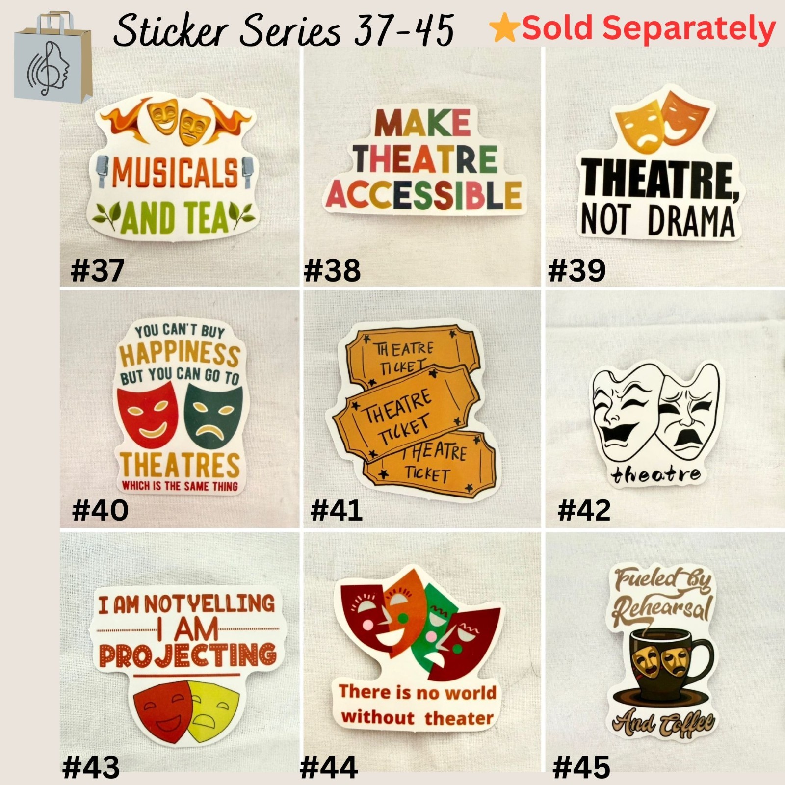 Happiness Theatre Quote Sticker 2.3 x 1.75 in Comedy Tragedy Masks Decor No40