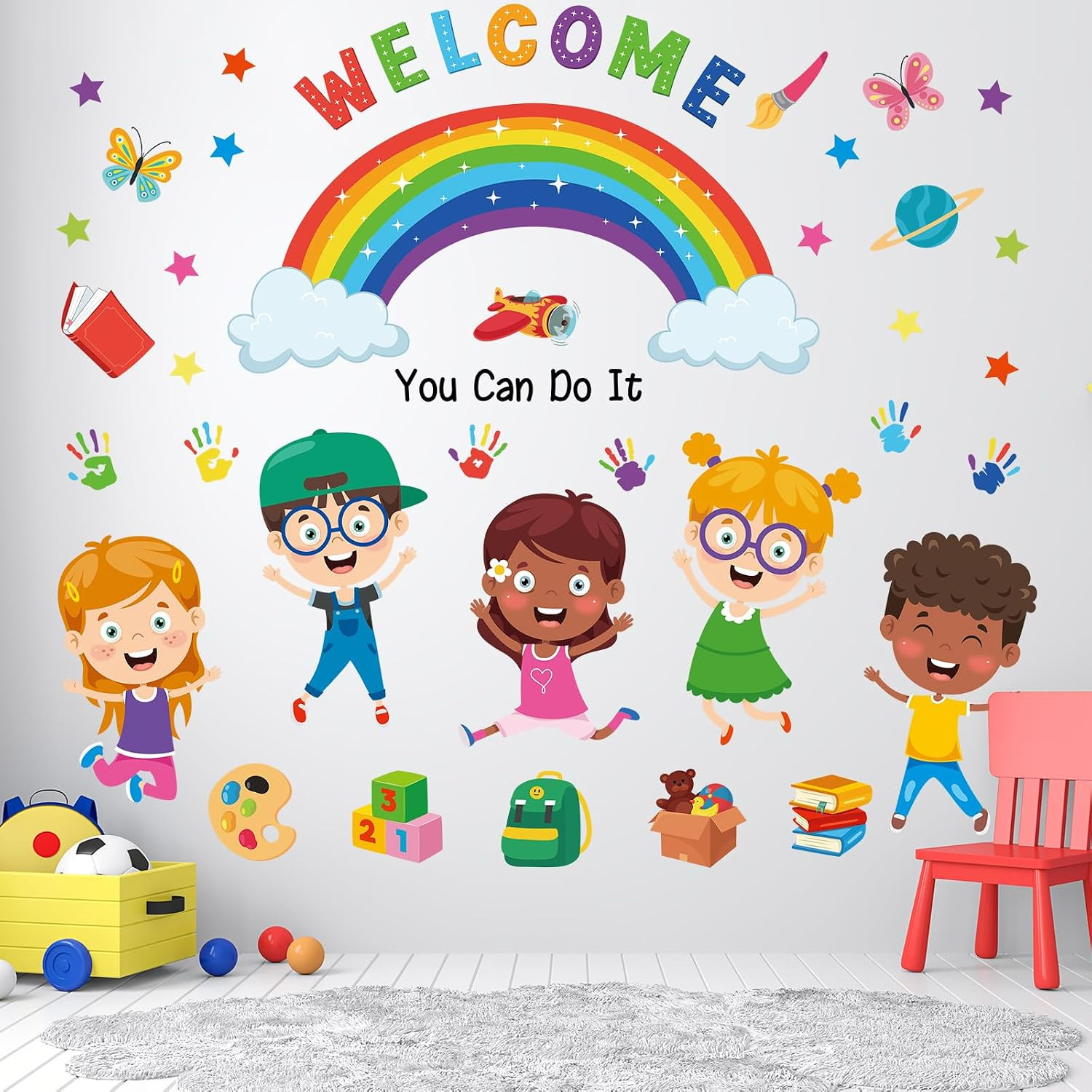 Colorful Crayon Wall Decals Peel and Stick for Playroom Nursery