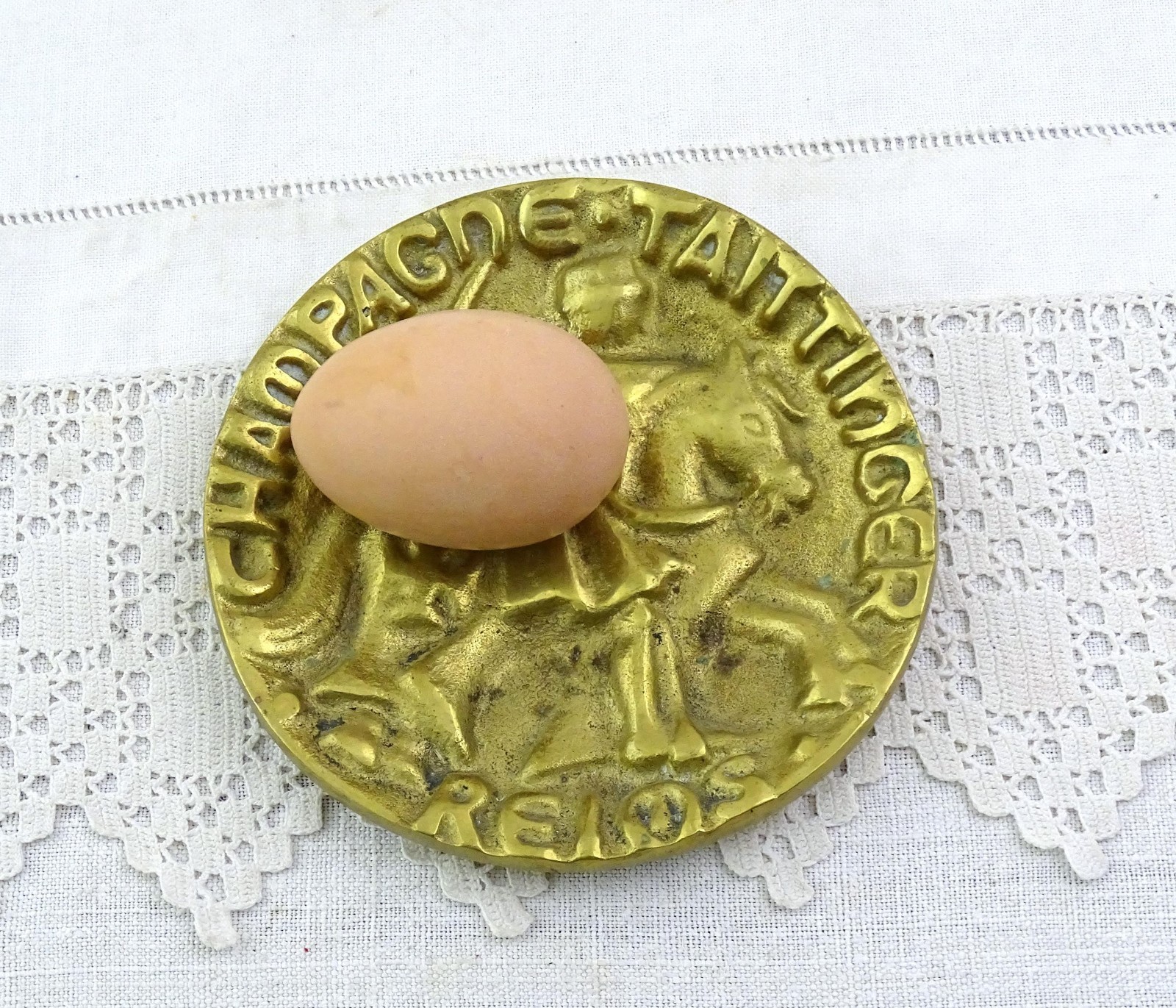 VTG French Cast Bronze Tattinger Champagne Promotional Cast Bronze Trinket Dish,
