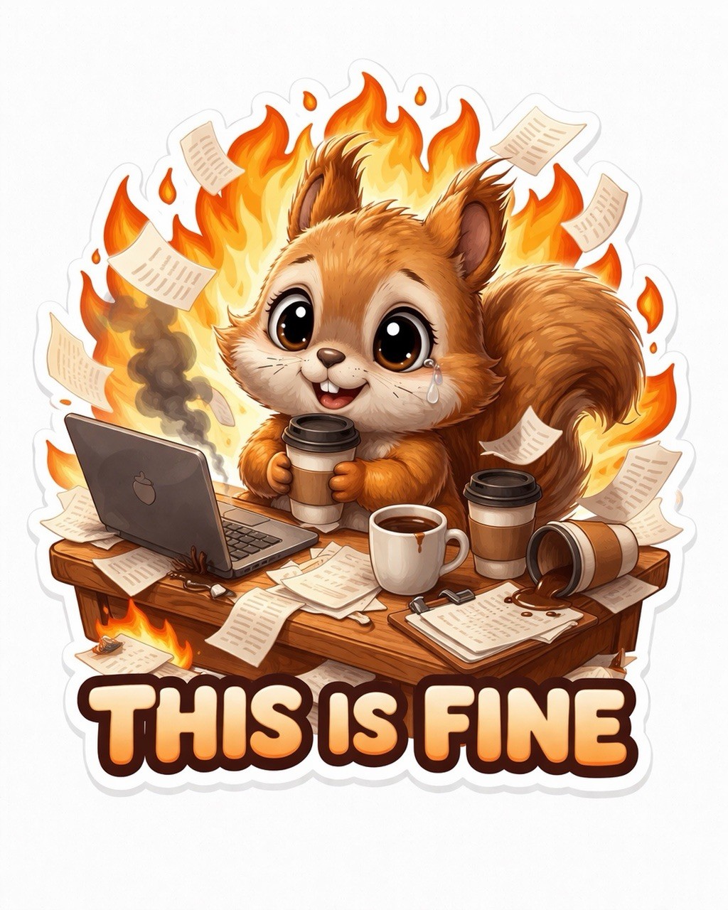 This Is Fine Animal Sticker Set, Funny Office Burnout Meme Decal Pack