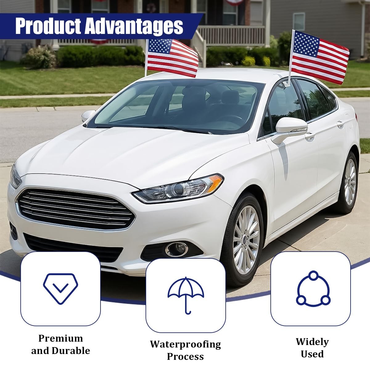 2 Pack 17×12 Inch American Car Flags with Window Clip Vehicle Window Mount Flag