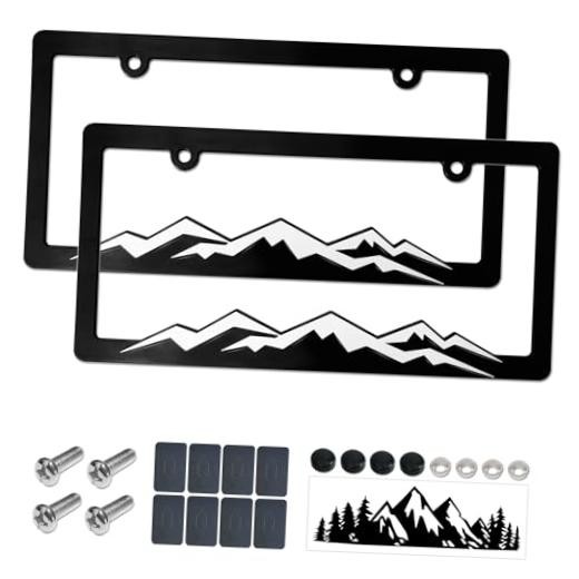 Mountain License Plate Frames on Black, ABS Plastic | 3D Mountain Raised, White
