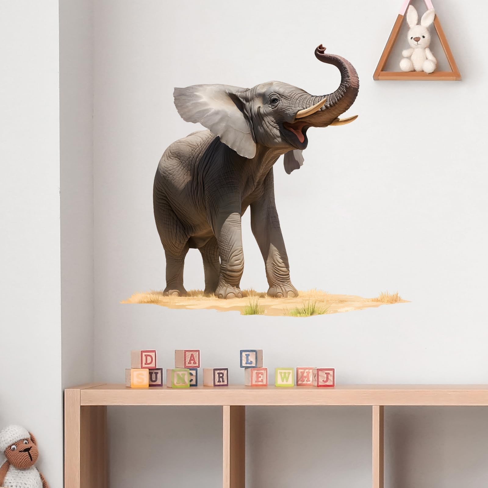 Lifelike Standing Elephant Wall Decal Nursery Tropical Animal Wall Sticker Re…