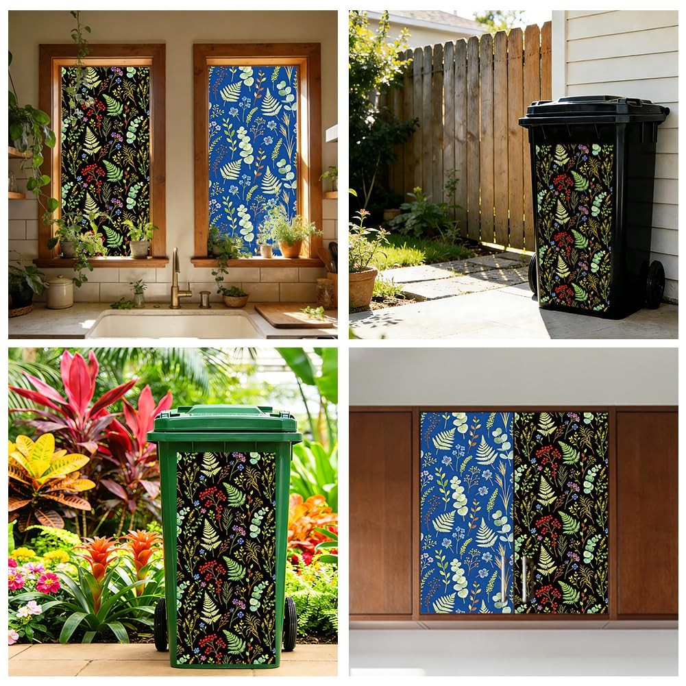 TNKBREEZE 2Pcs Wheelie Bin Stickers Plant Illustrations Garbage Can Decals Bo…