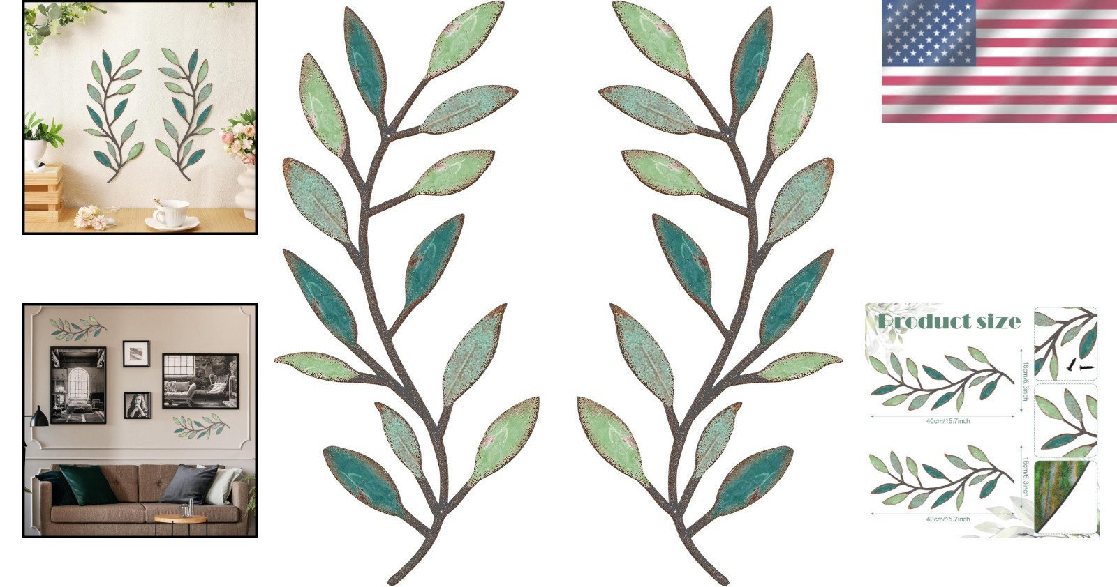 Stunning Metal Leaf Wall Decor Set: 15.75×7.09 Inches for Contemporary Homes