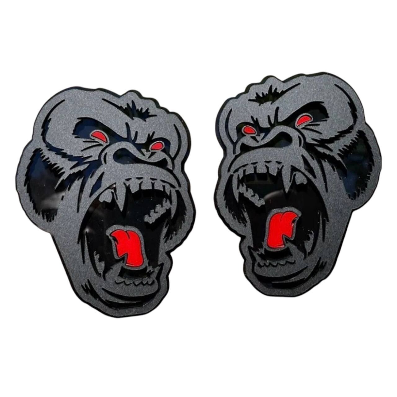 Angry Gorilla Red Eye Car Truck Emblem Badge Matte Black on Black Custom PK of 2