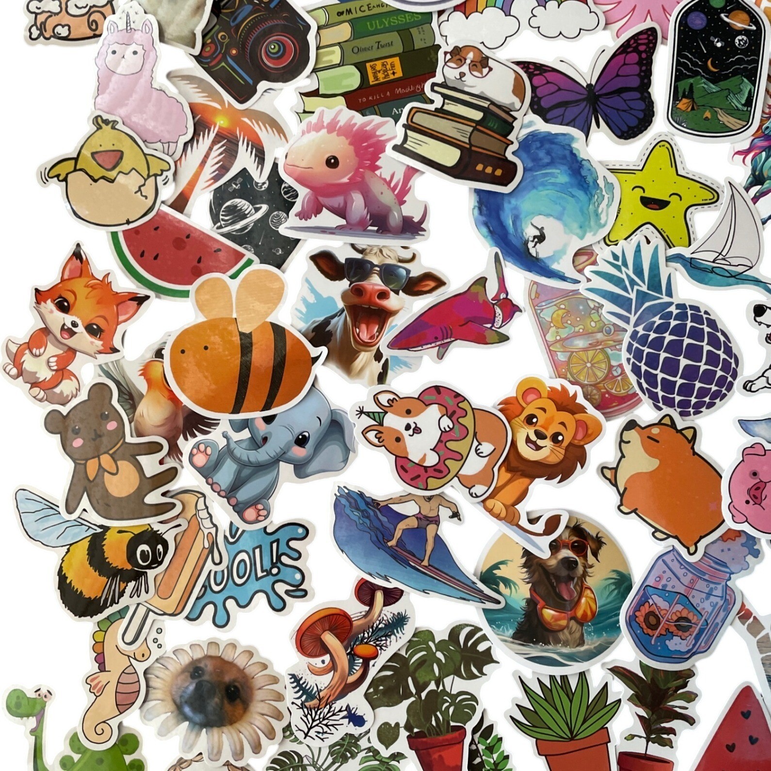 New 300+ Vinyl Stickers LOT Waterproof Fun Colorful Kawaii Animals Food Plants