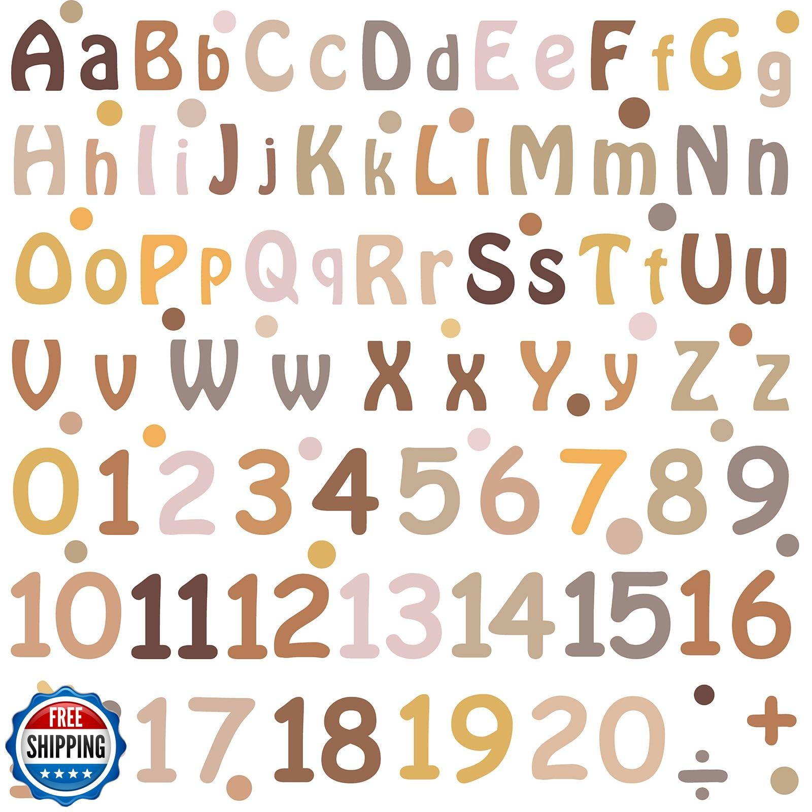 Boho Alphabet Wall Decals Neutral Number Wall Decals Peel and Stick Watercolo