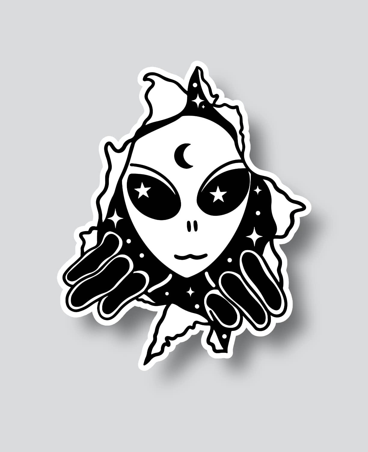Peeking Alien in Galaxy UFO Space Vinyl Decal Sticker