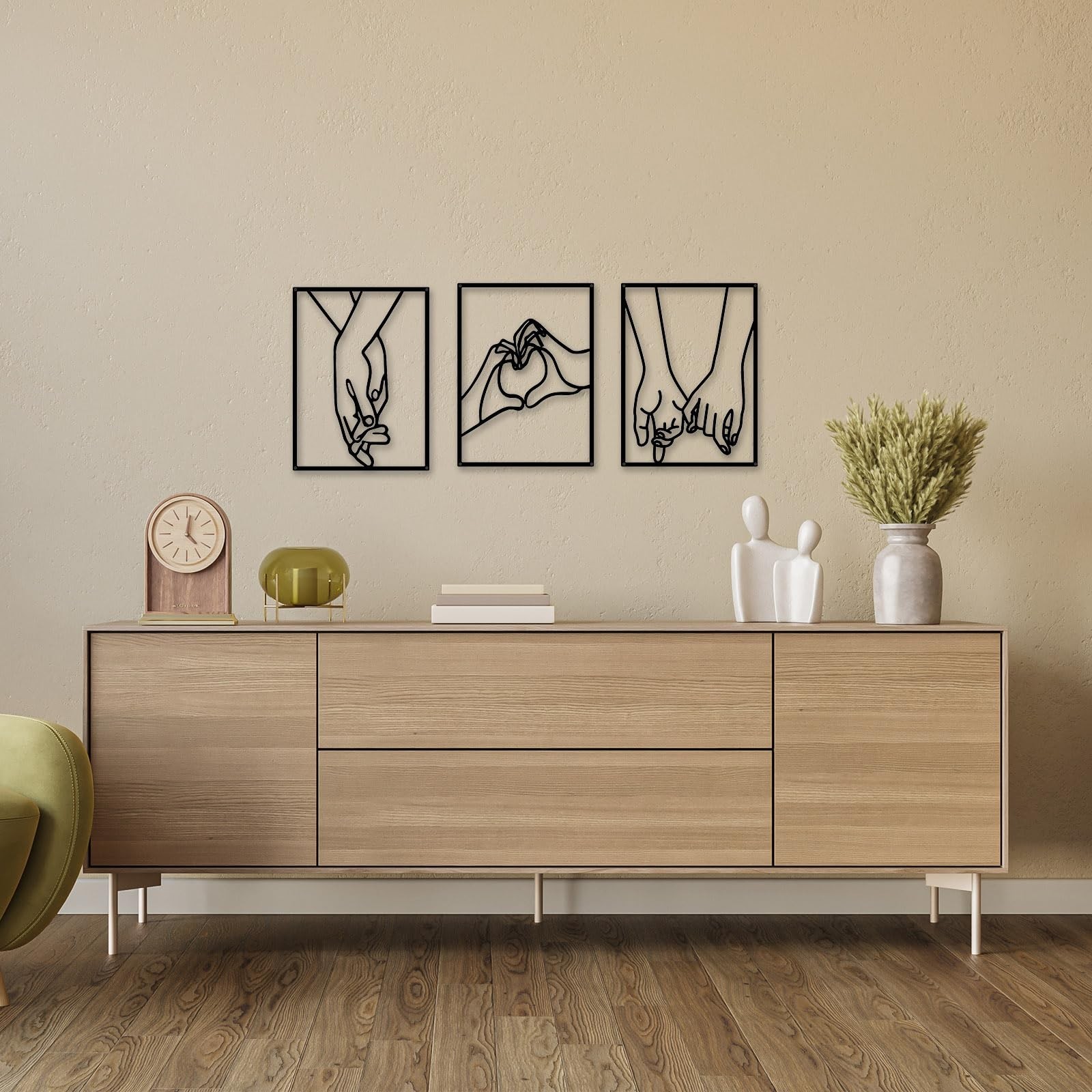 EDCIJB 3 Pcs Minimalist Heart Hands Black Metal Wall Decor Single Line Wall A…