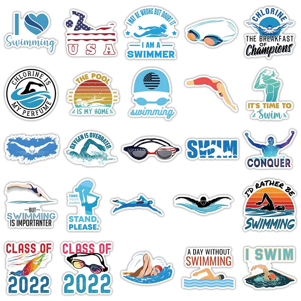 50pcs Swimming stickers, Waterproof Non-residue Stickers, #132