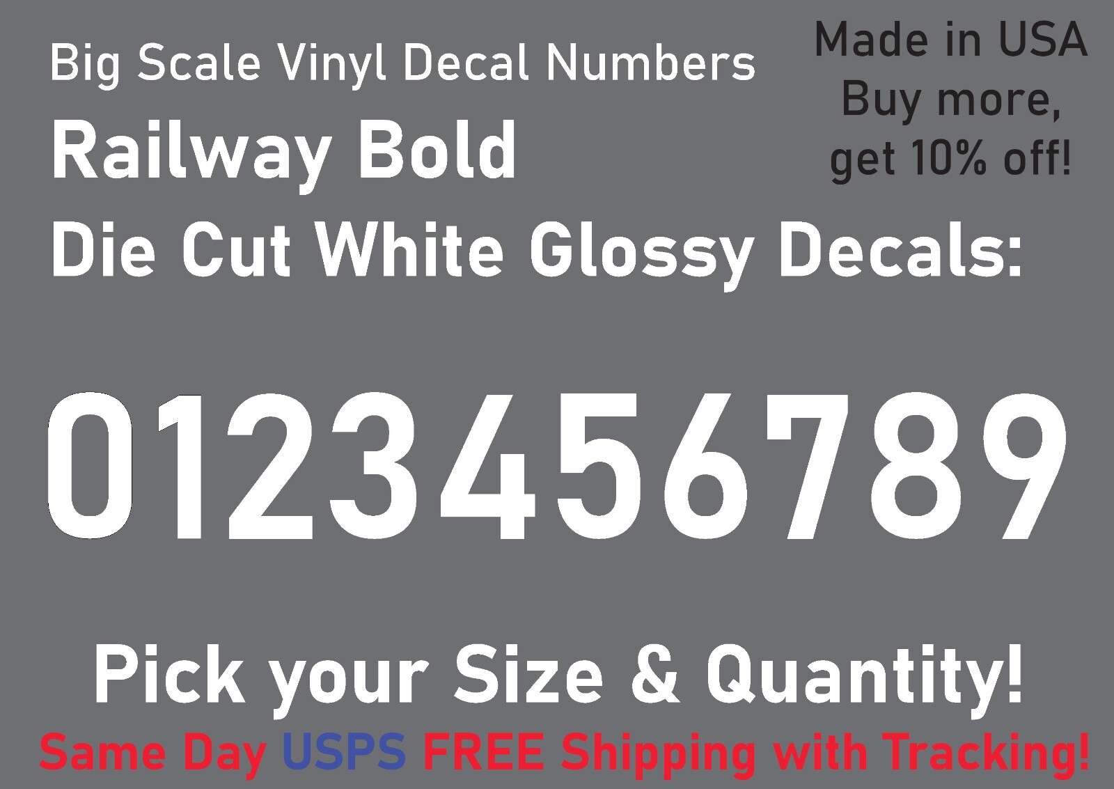 0-10 7"-32" Big Size Vinyl Die Cut Decal Numbers (White), 6Yrs Outdoor Film