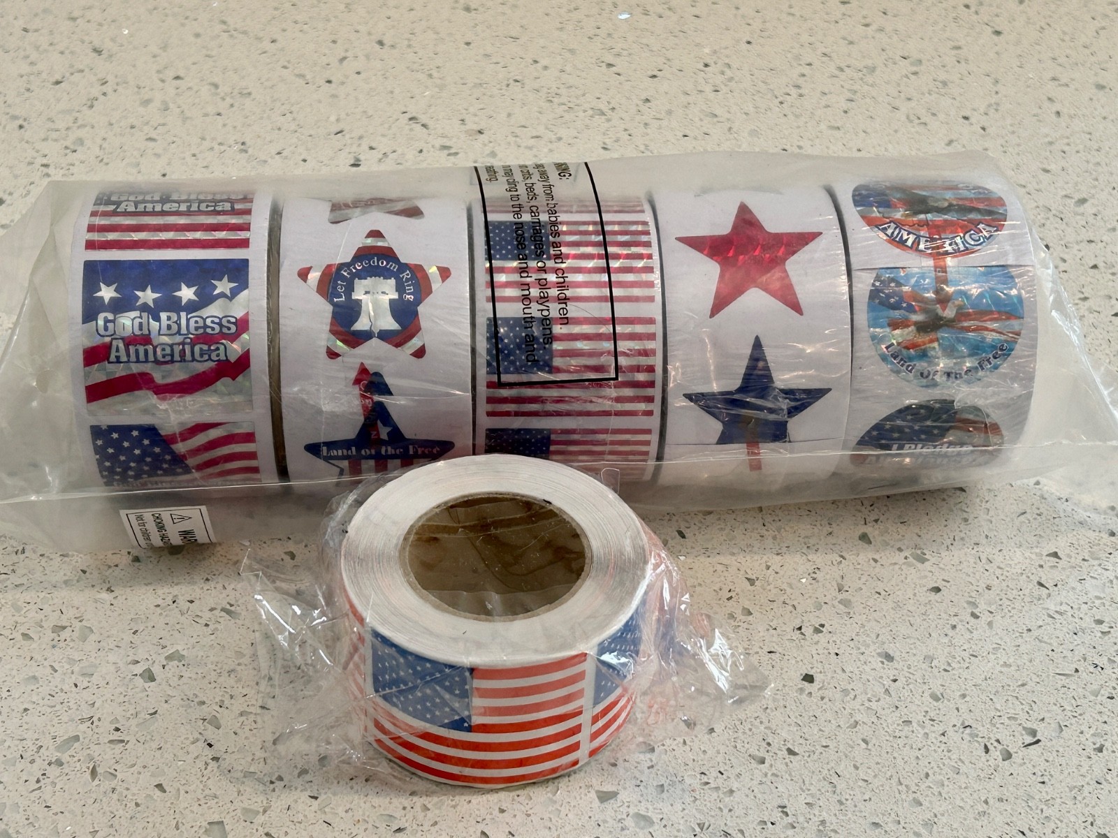 Star Spangled Red White & Blue Patriotic Stickers 6 Rolls – 750 Stickers Total