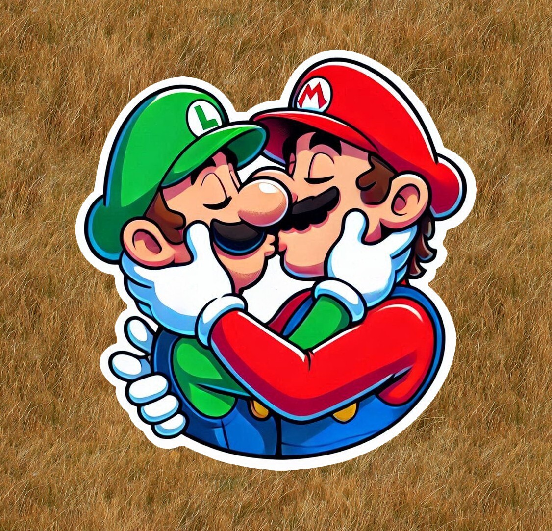 Mario kissing Luigi 100% waterproof vinyl sticker decal – several sizes