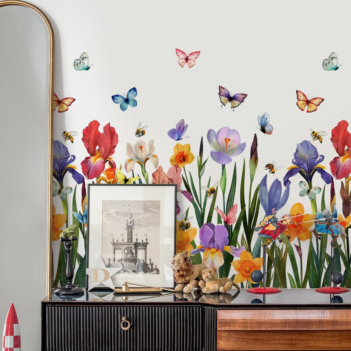 Garden Flower Wall Art Decals Wildflower Floral Butterfly Wall Stickers