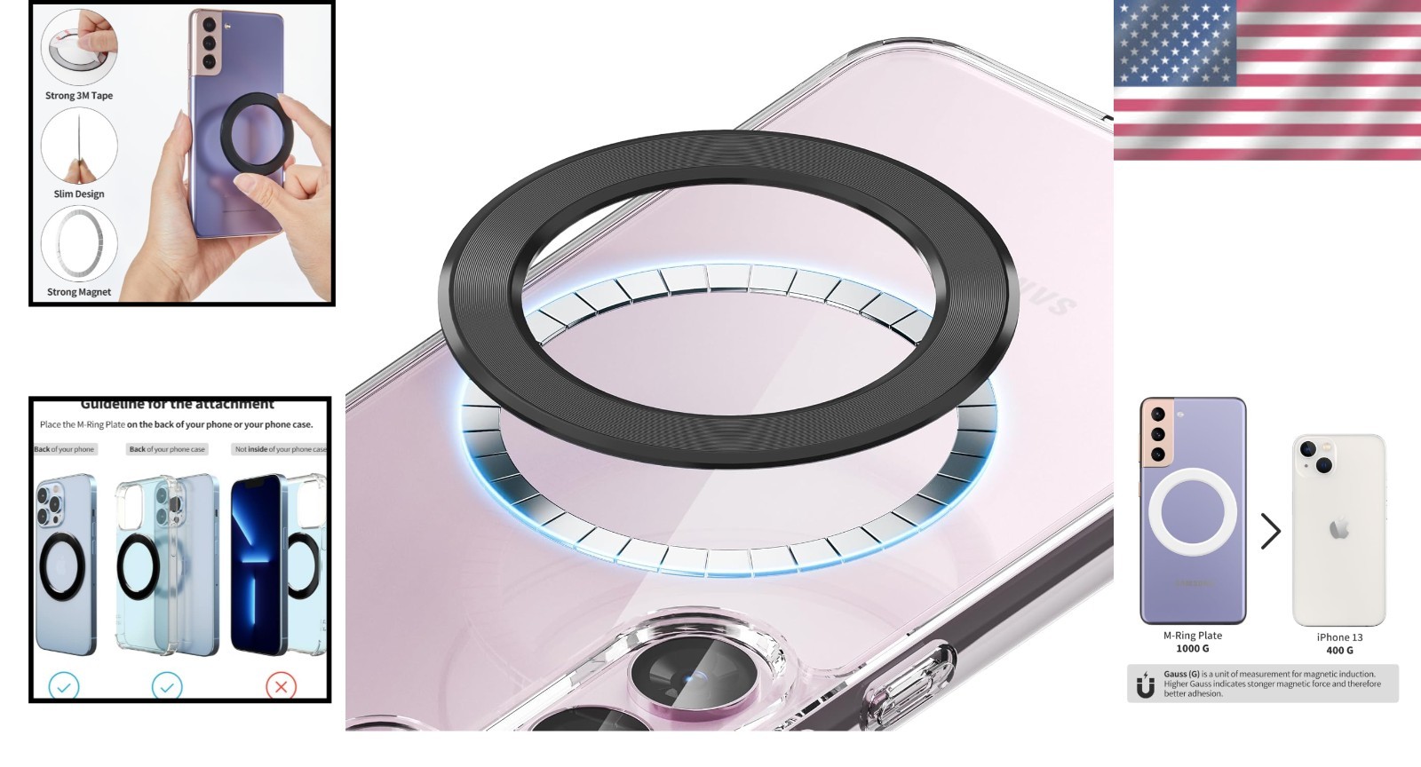 Black Magnetic Ring for Phones – Upgrade to MagSafe with Wireless Charging