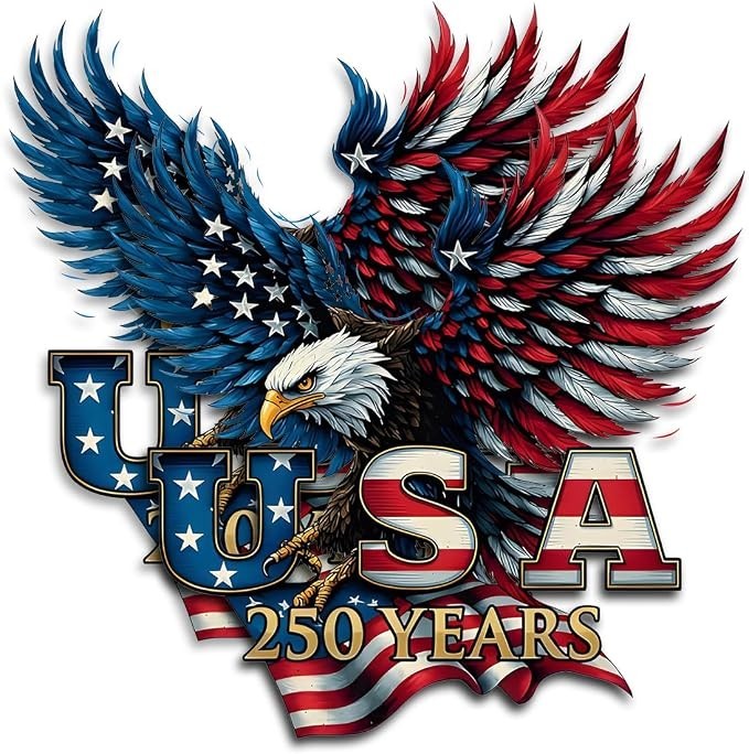 USA 250th Anniversary Patriotic Eagle Flag 2-Pack Vinyl Sticker Decal 5"x5"