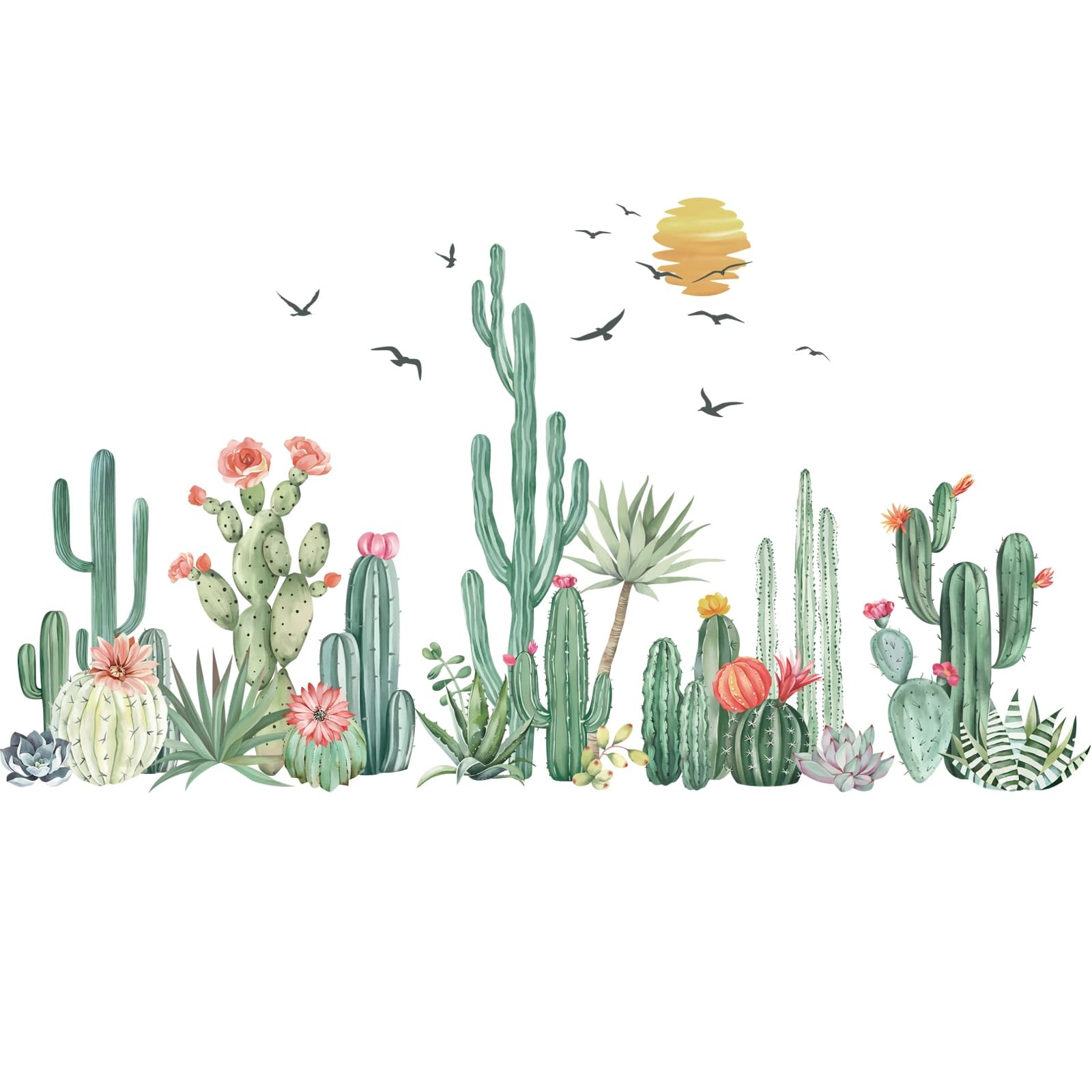 Green Cacti Palm Trees Wall Stickers Tropical Plants Wall Decals Removable an…