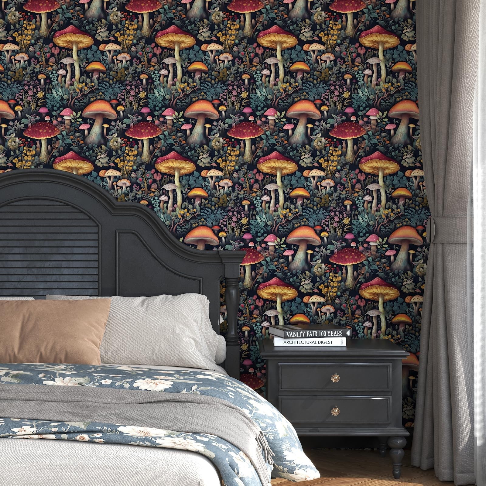 BOKEBEVE Mushroom Wallpaper Peel and Stick Floral Contact Paper Vintage Wall …