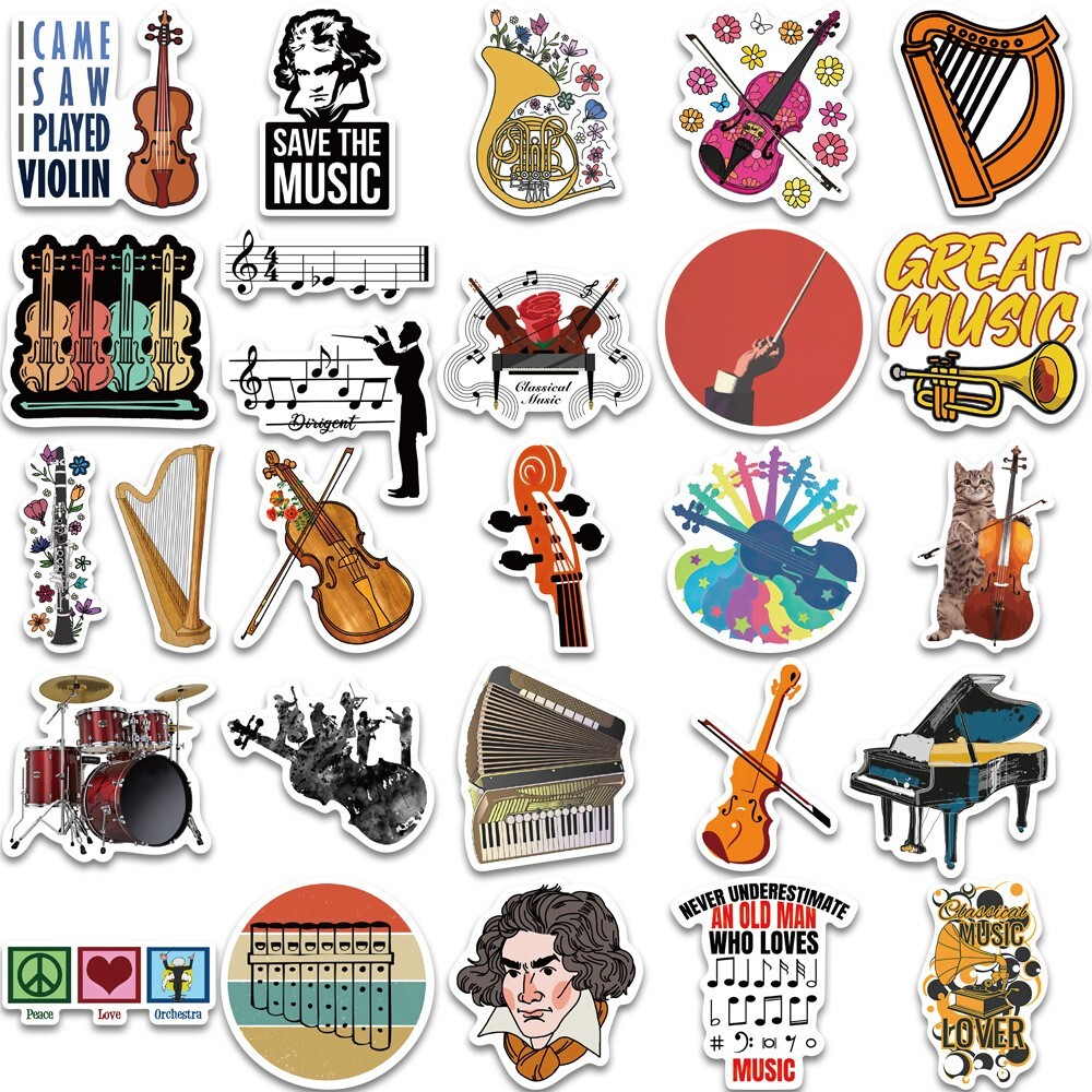 150pcs MUSIC INSTRUMENT Stickers,ORCHESTRA Flute Bassoon Reed Piano Violin147237