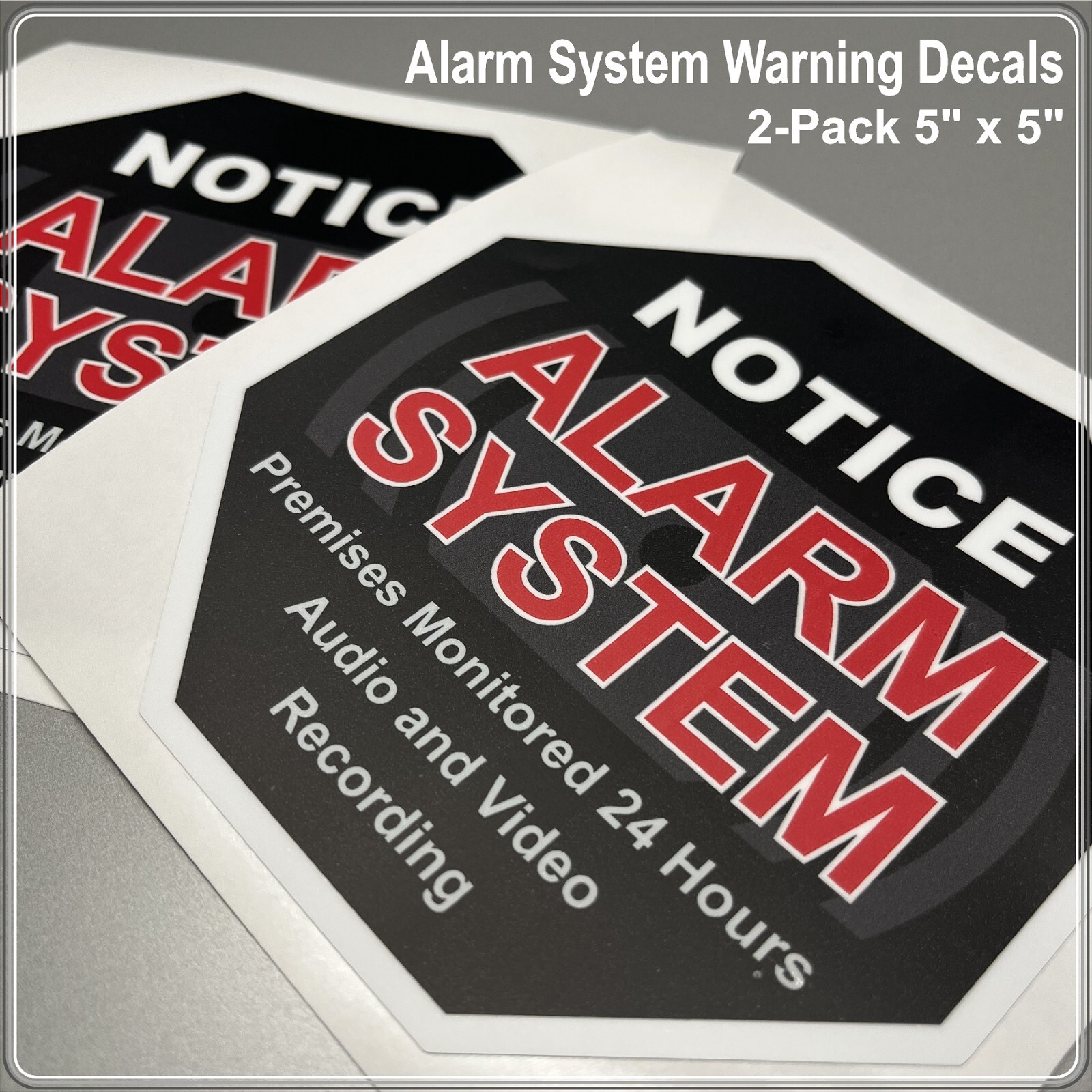 2-Pack Alarm System Warning Decals 5"x5" Black High Quality Laminated Window Sti