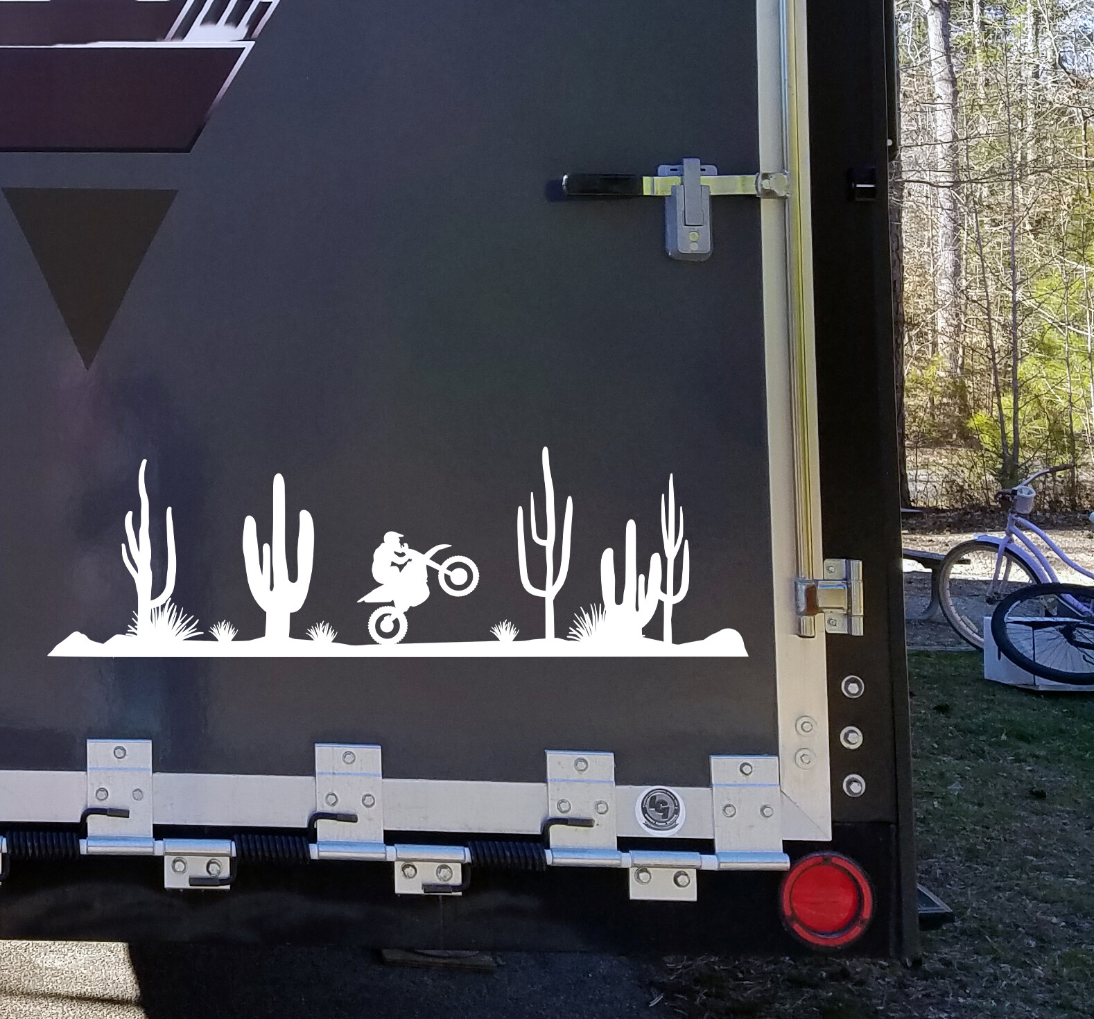 Dirt Bike Desert Scene Vinyl Decal – Cactus RV Toy Hauler Graphics Motorcycle