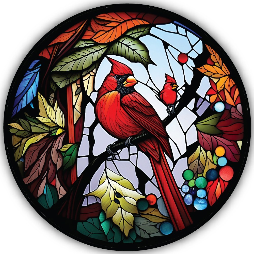 Cardinal Stained Glass Art Cut To Shape Vinyl Sticker